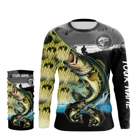 Largemouth Bass fishing green scales customize performance long sleeves Fishing shirts, fishing gifts NQS4793