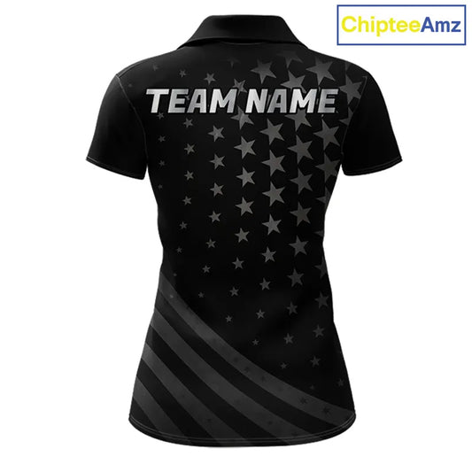 Custom Black American Flag Golf Team Shirts For Women, Personalized patriotic Ladies Golf top NQS11707