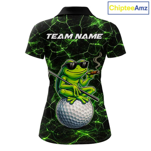 Black & Green Funny Frog Golf Polo shirts for Women Custom team golf shirts, ladies golf clothes NQS11584
