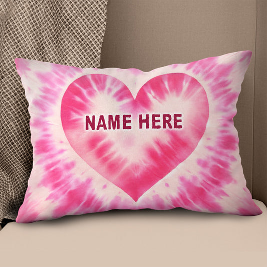 Personalized pink heart tie dye pattern custom name Canvas, Linen Throw Pillow NQS7028