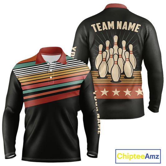 Retro Bowling Polo, Quarter Zip Shirt for Men Custom Vintage Team Bowling Jersey, Gift For Bowlers NQS10567