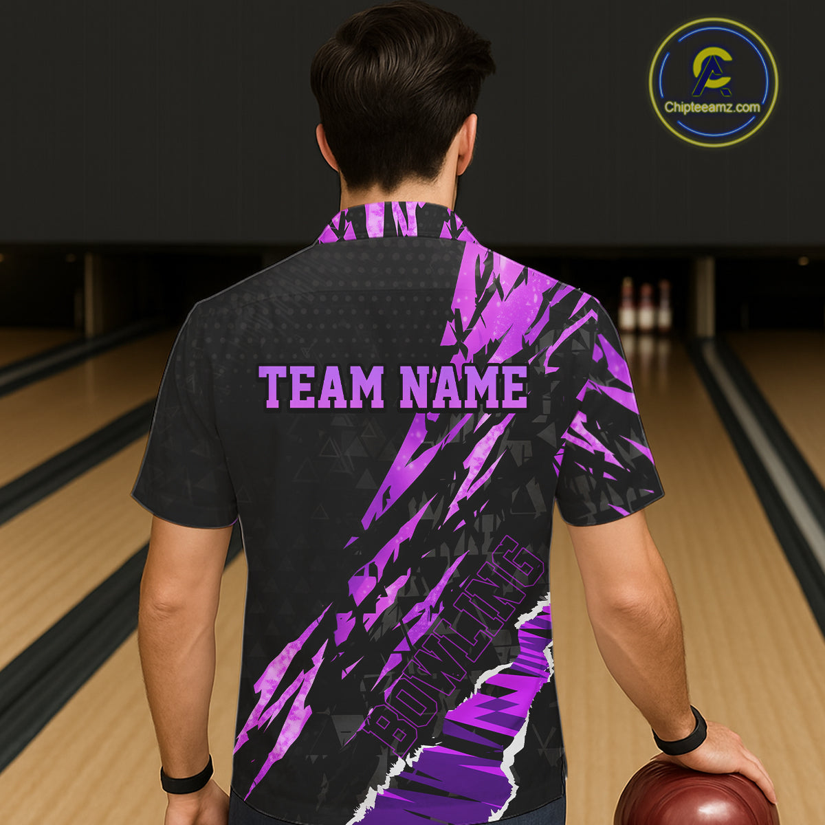 Black and Purple camo Hawaiian Button-up bowling shirts custom Bowling Team League Jerseys NQS11420