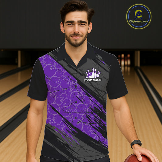 Black and Purple Bowling Camo Button-up Shirt Custom Hawaiian Bowling Team League Jerseys NQS11700