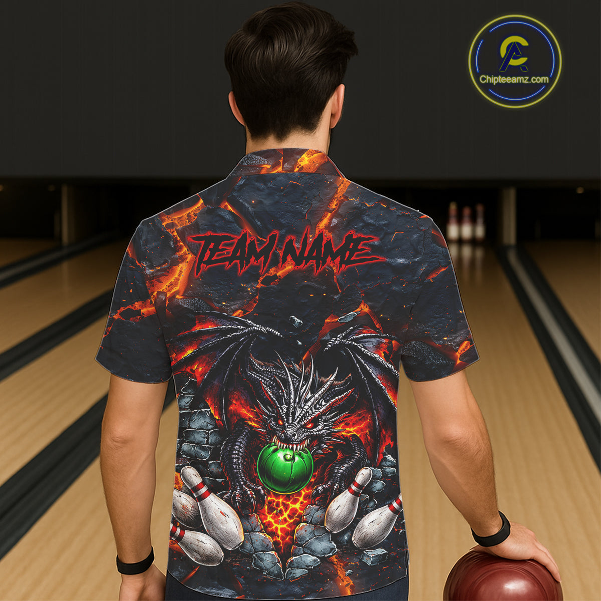 Custom Black & Orange Magma Dragon Bowling Shirts, Dragon Bowling Team Hawaiian shirt NQS11559