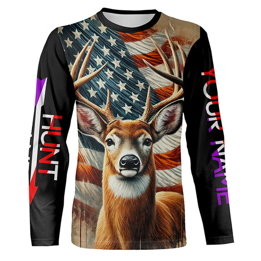 Deer Hunting American flag Custom name Shirts for Hunter, Best Deer Hunting Gifts FSD426