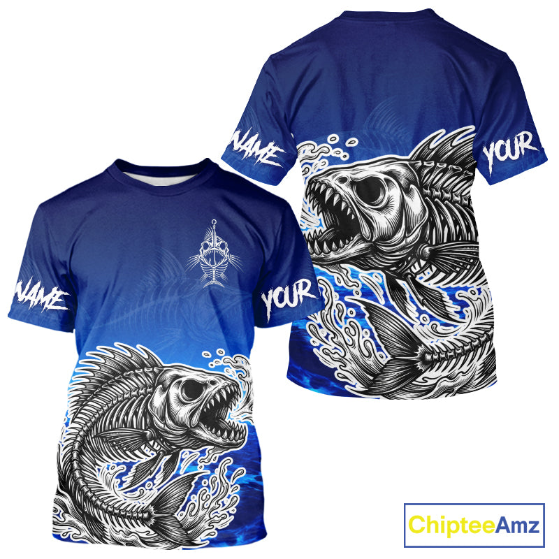 Personalized Fishing Fish Skeleton Fishing T-Shirt, Ocean Wave Fishing Jersey NHT1353