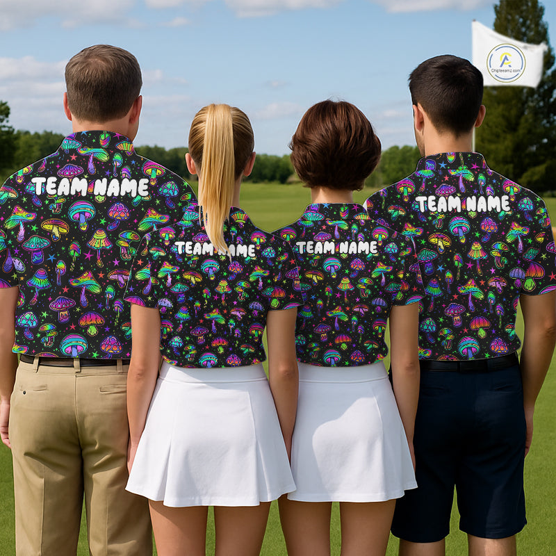 Funny Neon Mushroom Pattern Womens Golf Polo Shirt – Custom Name, Team Name For Golfer NHT889