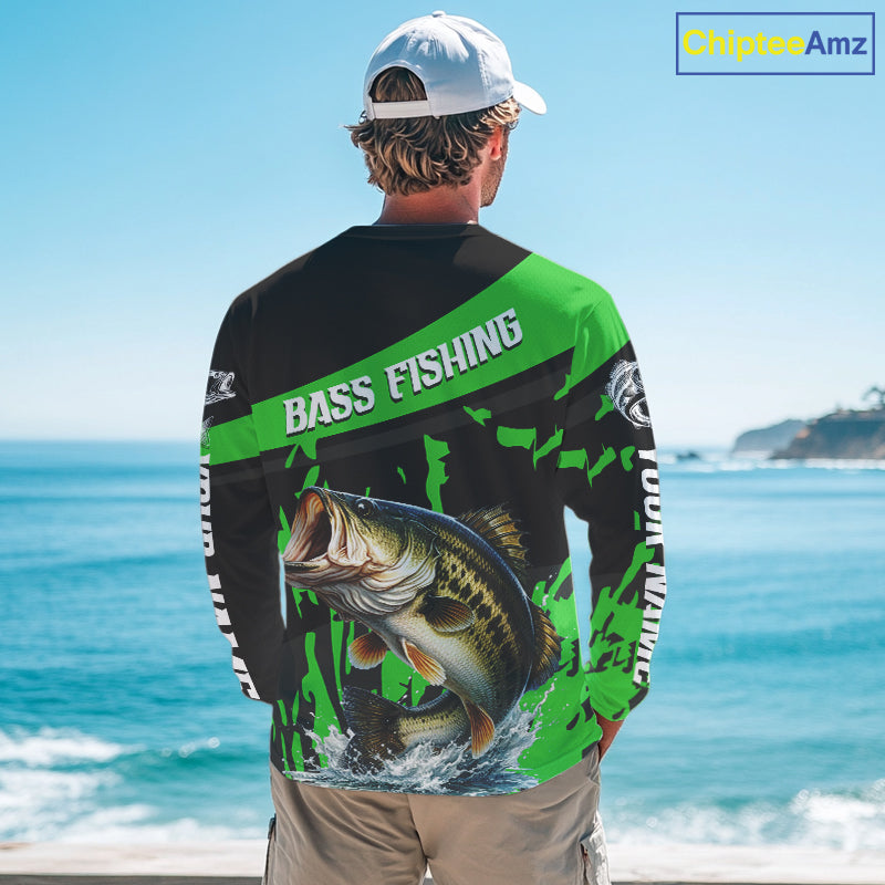 Custom Largemouth Bass Fishing Jerseys, Largemouth Bass Fishing Shirts Long Sleeve For Men|Green NHT727