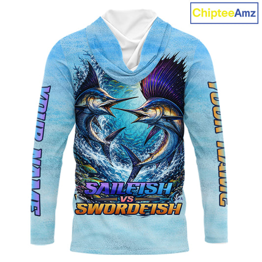 Personalized Sailfish Vs Swordfish Fishing Saltwater Long Sleeve Fishing Shirts NHT419