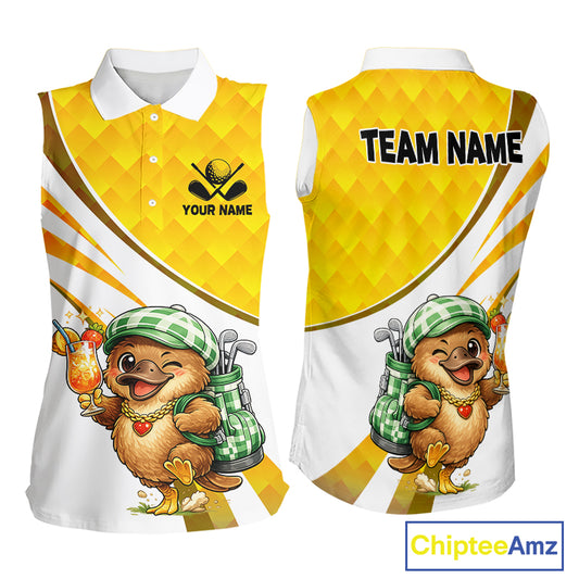 Funny Platypus Womens Sleeveless Golf Polo Shirt, Golf Course Summer Outfit, Sporty Animal Golf Gift NHT573