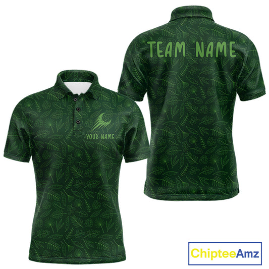 Personalized green leaf golf polo shirt for men with custom team name NHT938