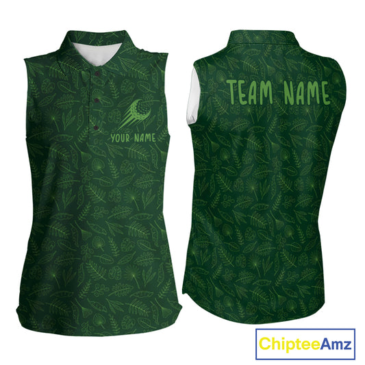 Personalized Green Leaf Womens Sleeveless Golf Polo Shirt For Womens