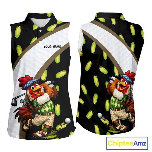 Personalized Rooster Womens Sleeveless Golf Polo Shirt Funny Chicken Golfer Team Polo