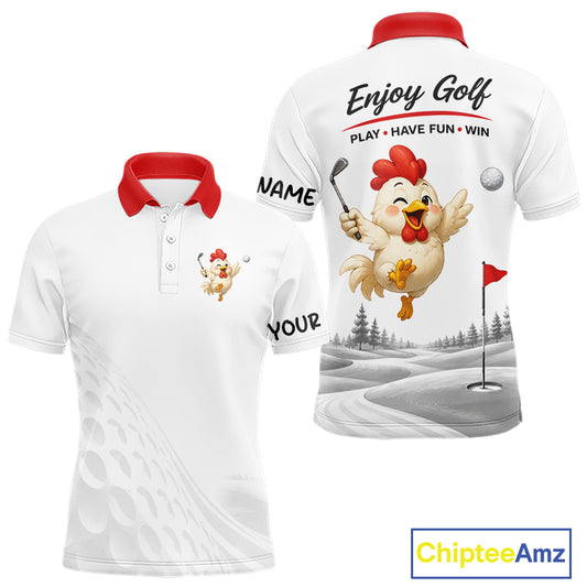 Funny chicken golf polo shirt personalized custom name golf lover polo for men