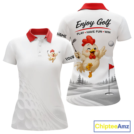 Funny Chicken Golf Polo Shirt for Womens Personalized Golf Lover Custom Name