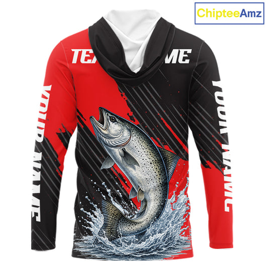 Hooded Chinook Salmon Fishing Long Sleeve Tournament Shirts, Personalized Salmon Fishing Jerseys NHT587