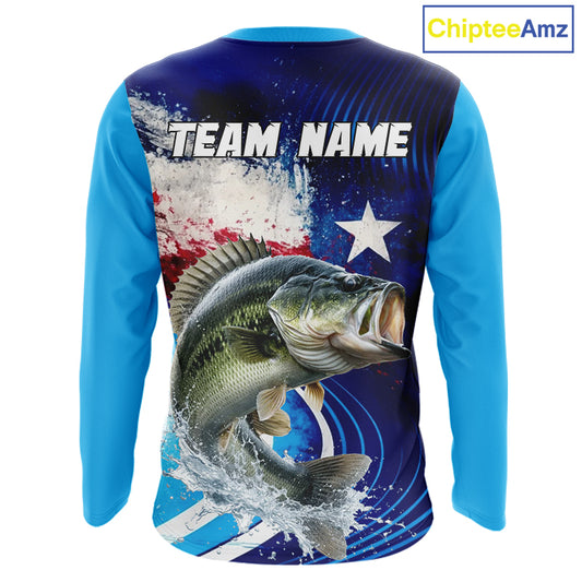 Largemouth Bass Fishing Shirts Long Sleeve Texas Flag Custom Name Team Name, Fishing Gift NHT608