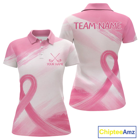 Custom Women's Golf Polo Shirt - Breast Cancer Awareness Pink Ribbon Performance Jersey