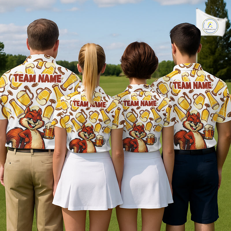 Custom Funny Squirrel Women's Golf Polo Shirts - Personalized Beer Lover Performance Jersey NHT986