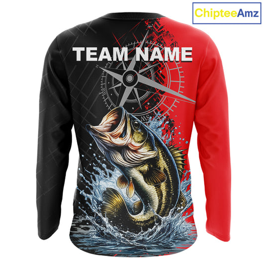Personalized Bass Performance Fishing Shirts , Red Camo Bass Compass Tournament Shirts NHT495