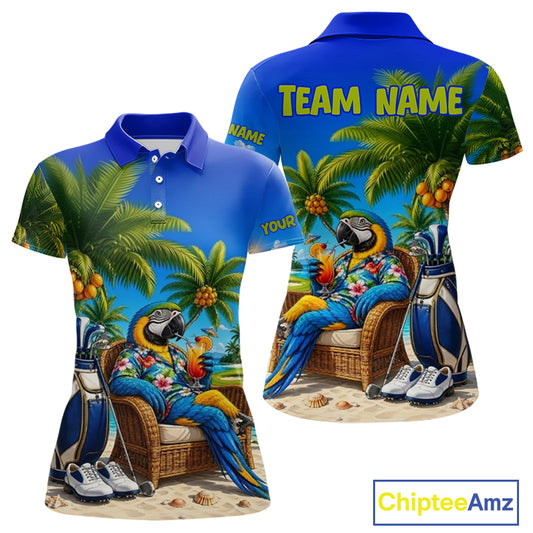 Custom Team Name Tropical Golf Polo Shirt – Funny Macaw Parrot Beach Golf Shirt For Womens NHT859