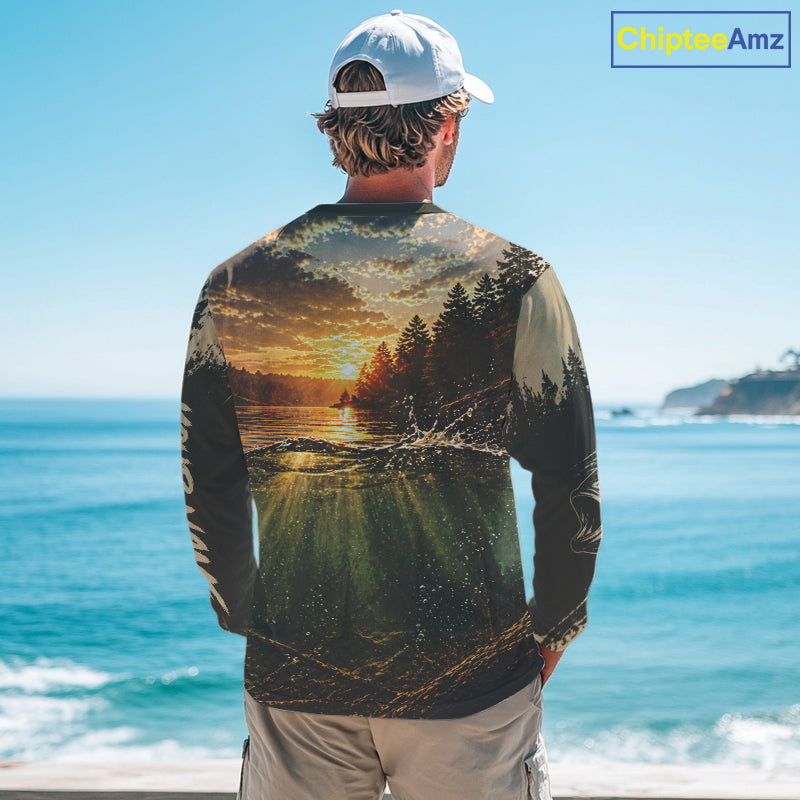 Personalized Bass Fishing Shirt – Angler Sunset Lake Design, Outdoor Fishing Apparel Gift For Dad NHT866