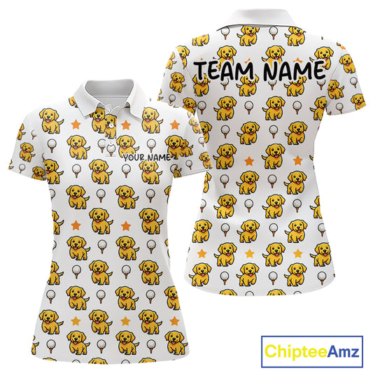 Custom Golden Retriever Womens Golf Polo Shirt - Personalized Dog Lover Team Name Jersey