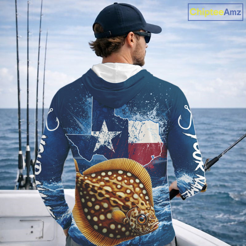 Texas Flag Flounder Fishing Jersey Performance Fishing Shirt, Saltwater Angler Gift For Men