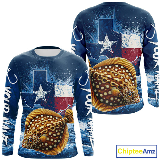 Texas Flag Flounder Fishing Jersey Performance Fishing Shirt, Saltwater Angler Gift For Men
