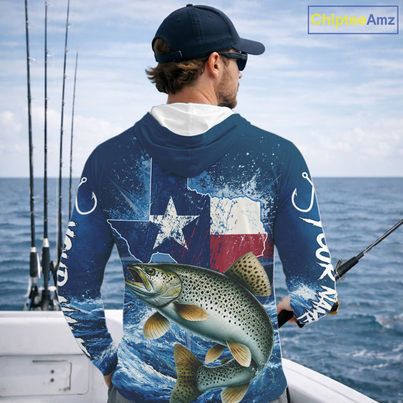 Texas Flag Speckled Trout Fishing Jersey Performance Fishing Shirt, Saltwater Angler Gift For Men