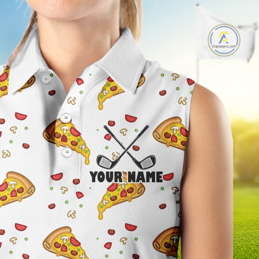 Funny Pizza Pattern Golf Shirt Sleeveless Womens Polo Shirts, Best Golf Polo Golf Shirt For Team NHT777