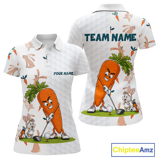 Rabbit Carrot Womens Golf Polo Shirt Funny Golfer Bunny Custom Team Name Jersey NHT892