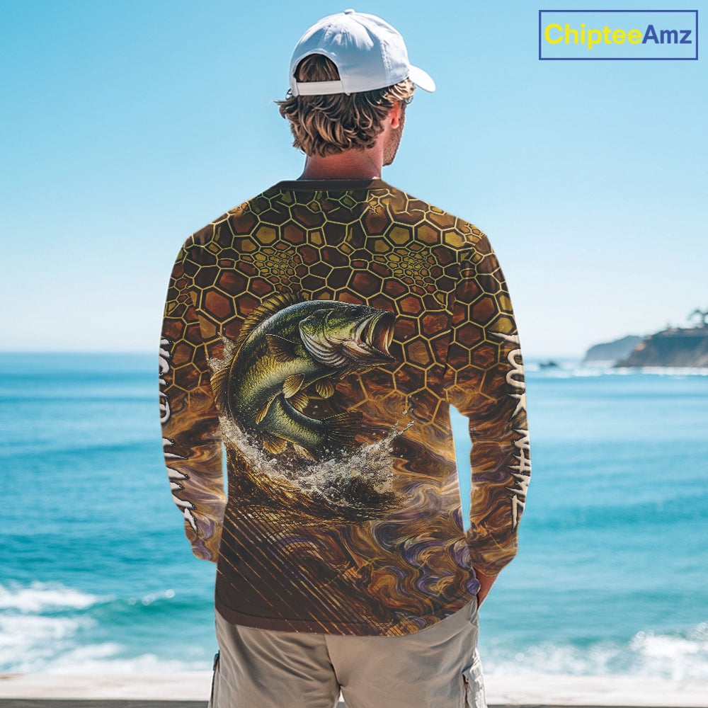 Bass Fishing Shirts Long Sleeve Skinfish Pattern Sport Jersey Personalized Name NHT407