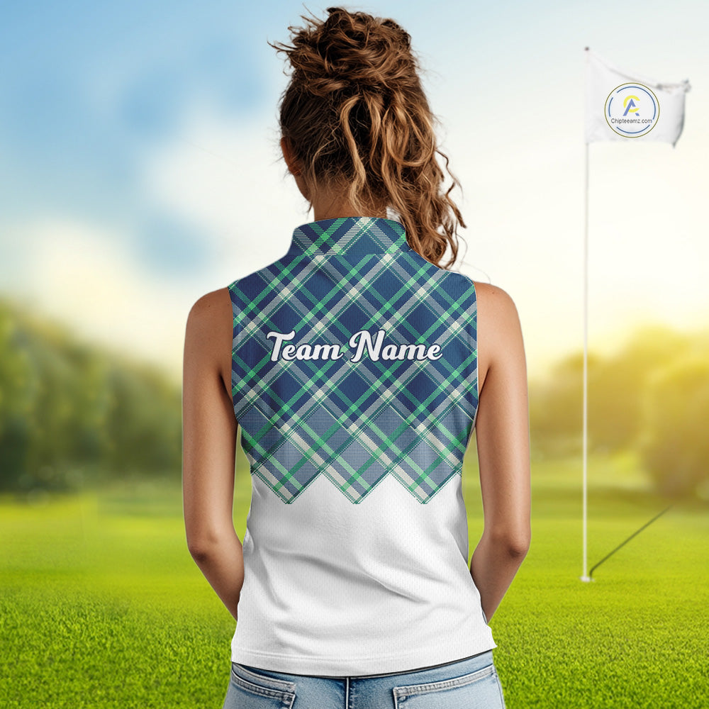 White Blue Argyle Pattern Womens Golf Shirt Golf & Custom Name Womens Golf Polo Shirt NHT558