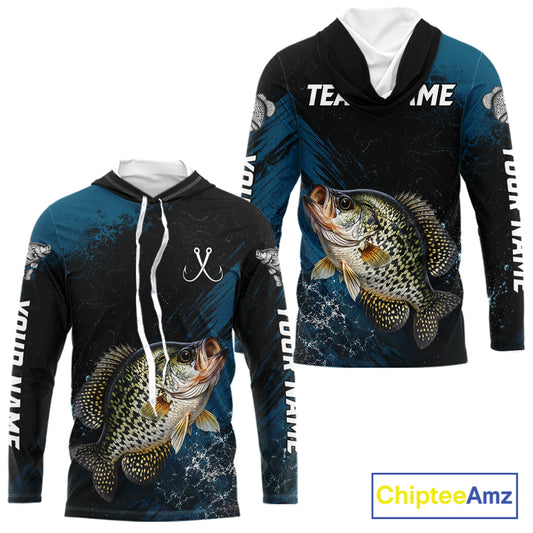 Custom Crappie Fishing Jersey Personalized Long Sleeve Hooded Shirt For Men