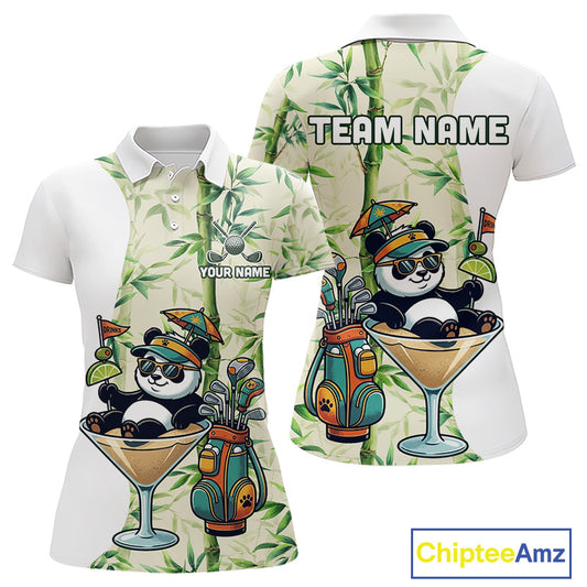 Funny Tropical Bamboo Panda Bear Apparel, Custom Name Performance Golf Jersey For Womens