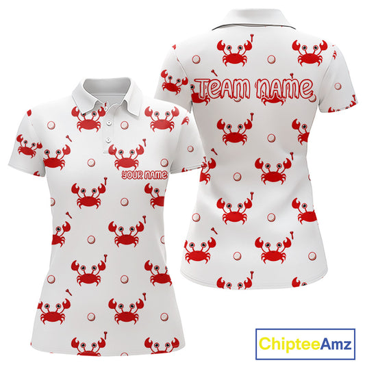 Custom Crab Womens Golf Polo Shirt - Personalized Cute Red Crab Team Name Jersey