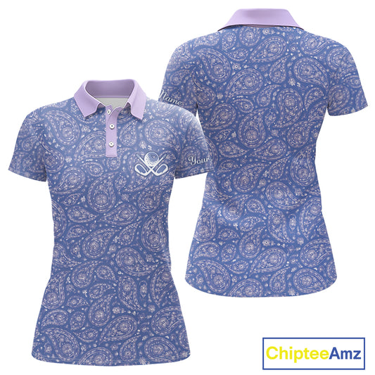 Custom Lavender Paisley Golf Polo For Womens, Personalized Women's Golf Shirt With Name For Mother's Day NHT695