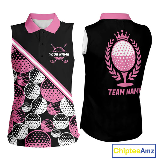 Golf Balls Pink Pattern Womens Sleeveless Golf Polo Shirts Custom Golf Apparel For Familly Team Shirt NHT706