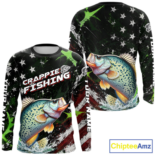 Best Crappie Fishing Shirt Long Sleeve American Flag Patriotic Custom Name