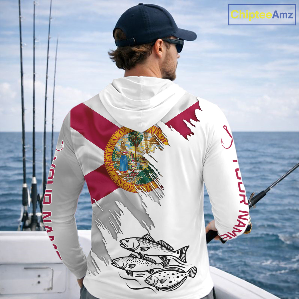 Personalized Inshore Slam Snook, Redfish,Trout Florida Flag Fishing Shirts Long Sleeve Hooded For Men NHT848