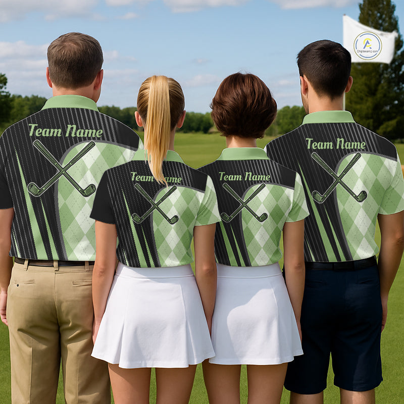 Mens Golf Polo Shirt Green Black Argyle Plaid Golf Pattern Custom, Mens Shirt Golf Tops NHT667