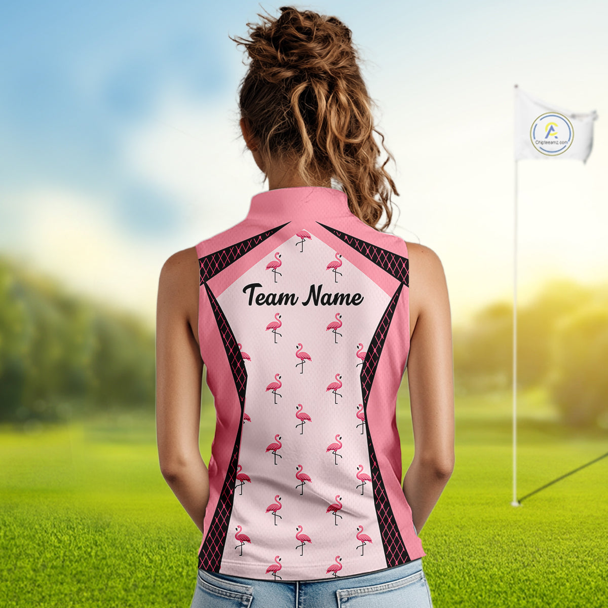 Custom Womens Sleeveless Flamingo Golf Polo, Personalized Pink Flamingo Golf Shirt With Name, Gift For Golfer NHT705