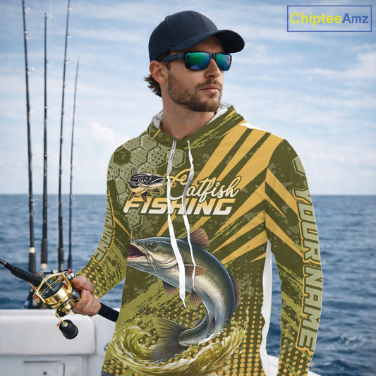 Personalized Catfish Long Sleeve Hooded Fishing Shirts, Catfish Fishing Jerseys For Men NHT522