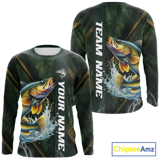 Personalized Walleye Fishing Jersey – Green Angler Shirt Custom Name, Fishing Gift For Men NHT876