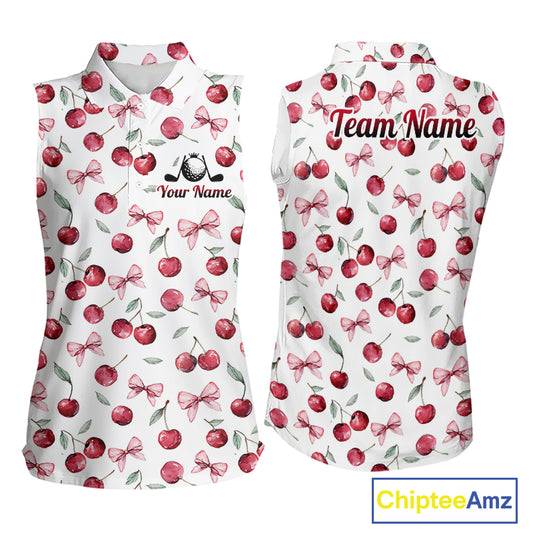 Funny Sleeveless Womens Golf Polo Shirt for Cherry Pattern Summer Sport Top For Team NHT881