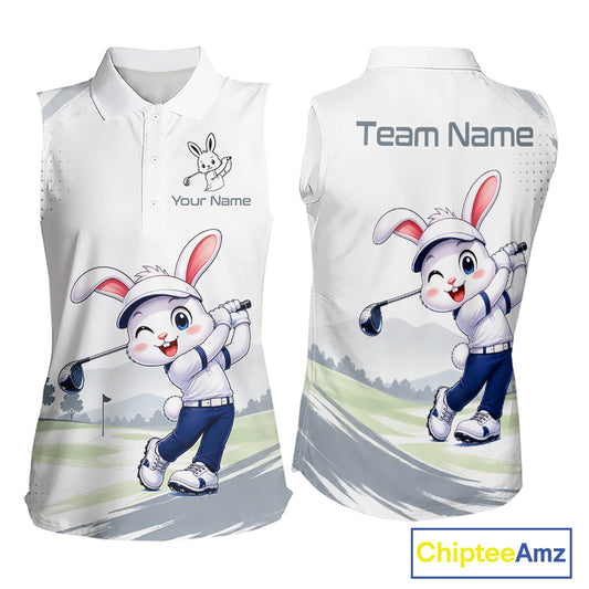 Custom Bunny Women's Sleeveless Golf Polo Shirt – Personalized Rabbit Golf Shirt, Funny Golfer Gift For Women