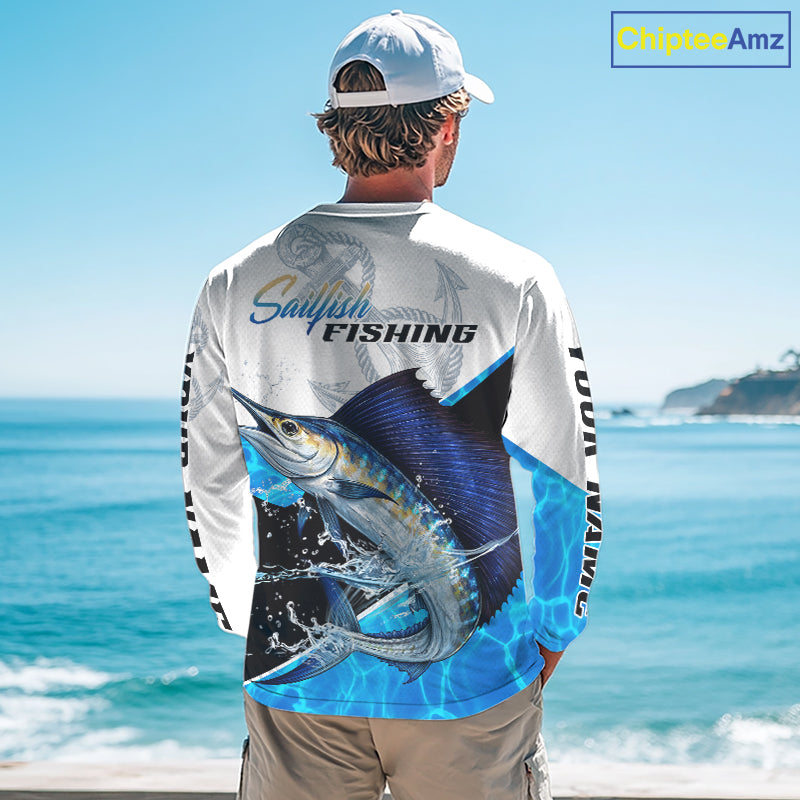 Custom Sailfish Saltwater Fishing Shirts Long Sleeve Designed For Deep Sea Anglers NHT1356