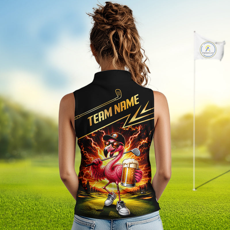 Funny Flamingo Womens Sleeveless Golf Polo Shirts Custom Golf And Beer Golf Apparel For Golfer NHT900
