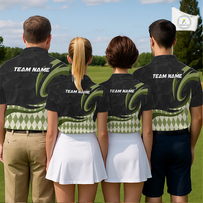 Personalized Womens Golf Polo Shirt Custom Name, Black Green Argyle Golf Team Polo NHT1074